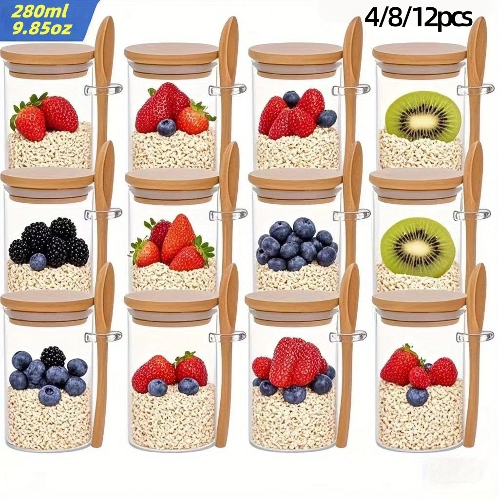 Meal Prep Jars With Lids - 4/8/12 Adet, Kapaklı Yulaf Ezmesi Kahvaltı