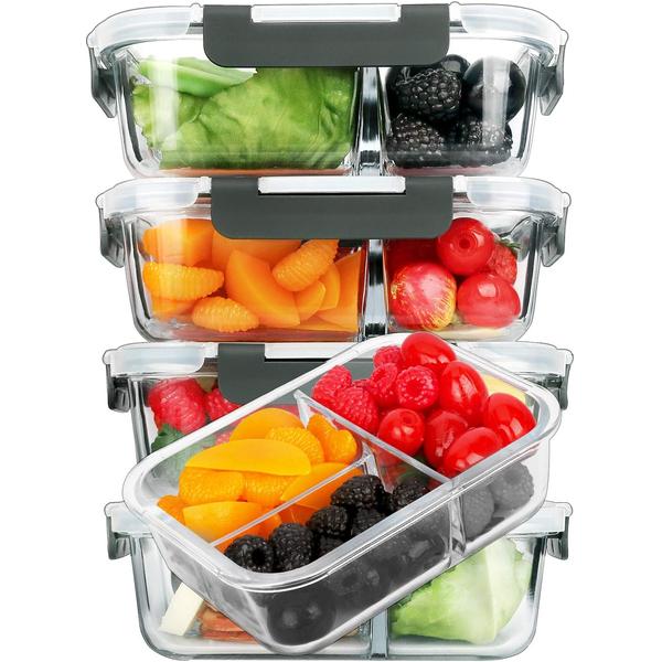 Meal Prep Gym - 5'li Borosilikat Cam Yemek Hazırlık Kabı