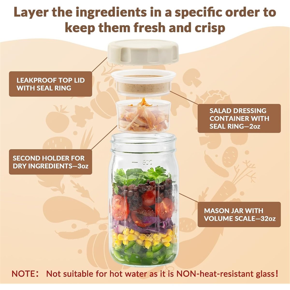 A67T YENİ 4'lü Cam Salata Kava - Meal Prep Jars With Lids incelemesi ve fiyatı